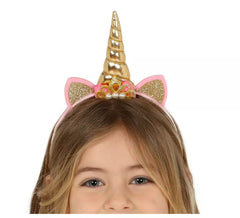 Diadema de Unicornio con Cuerno y Orejas Dorada