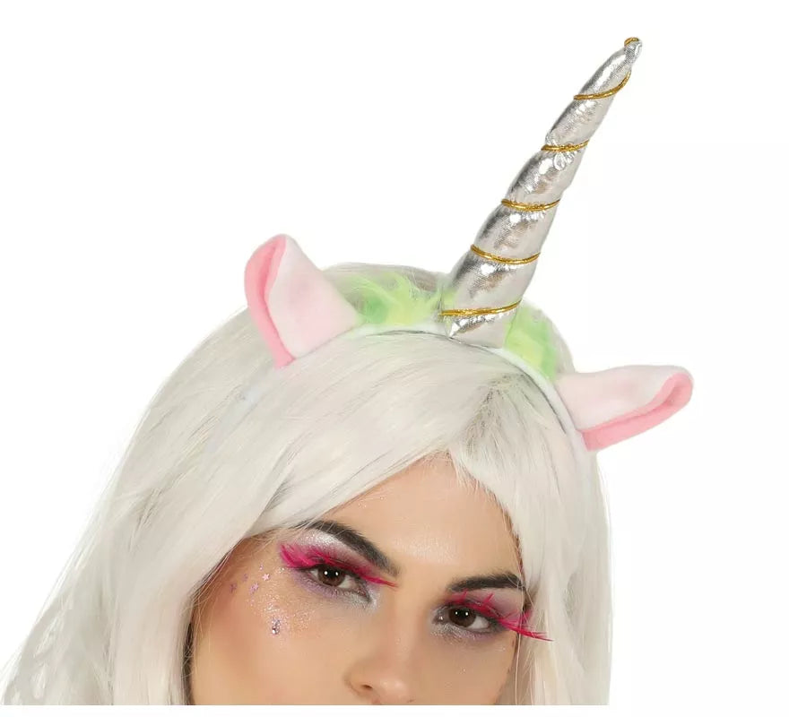 Translation missing: es.Diadema de Unicornio con Cuerno y Orejas Plateada
