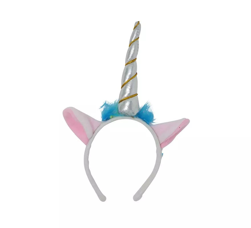 Translation missing: es.Diadema de Unicornio con Cuerno y Orejas Plateada