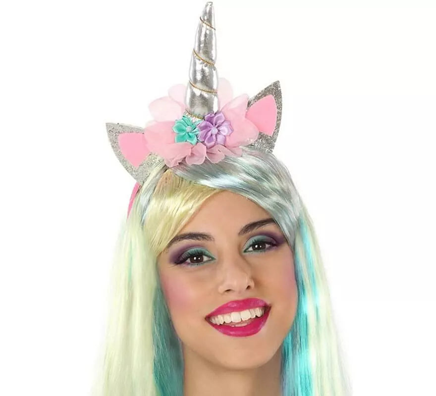 Translation missing: es.Diadema de Unicornio con Flores y Orejas Rosas
