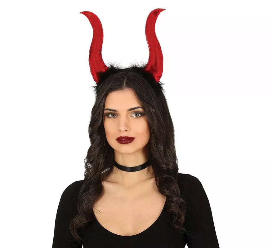 Diadema Demonio Roja con Cuernos Altos
