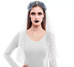 Diadema Flores con Velo gris