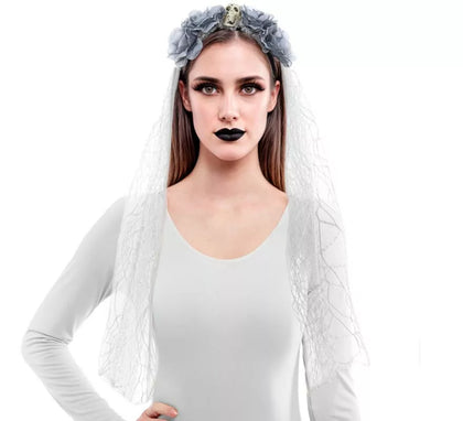 Diadema Flores con Velo gris