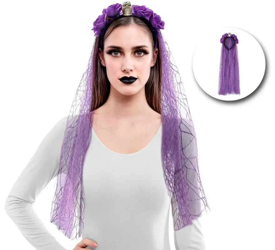 Translation missing: es.Diadema Flores con Velo morado