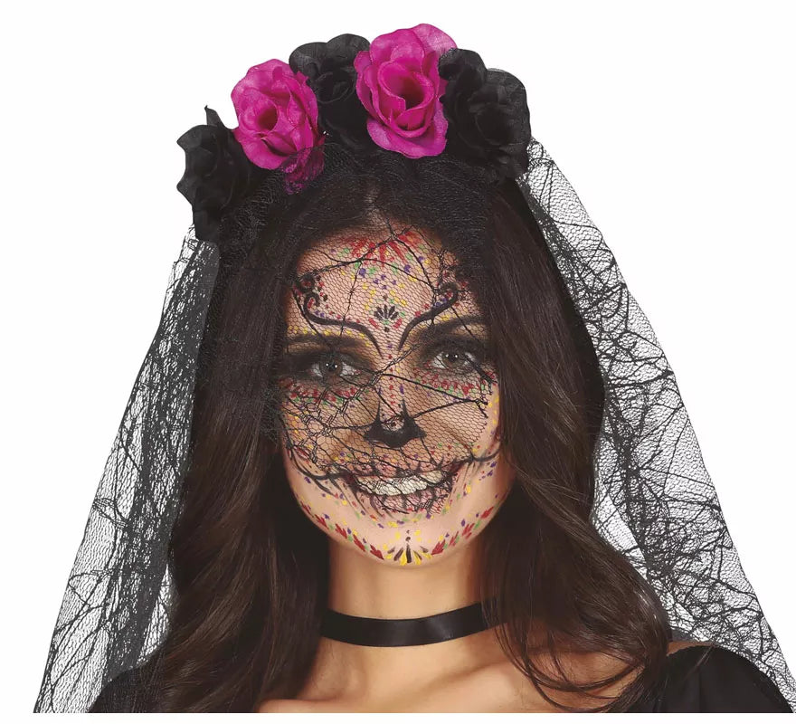 Translation missing: it.Diadema Flores Lila y Negras con Velo