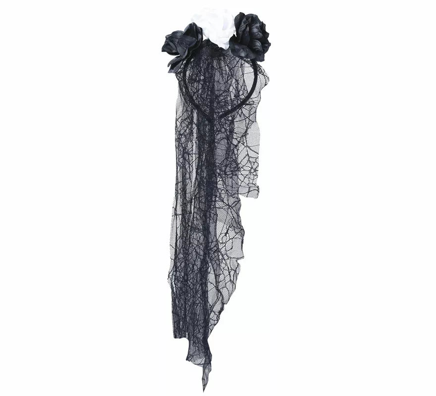 Translation missing: es.Diadema Flores Negras y Blancas con Velo