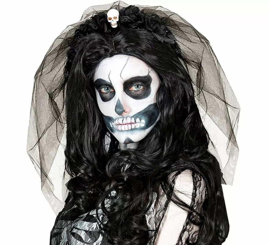 Translation missing: it.Diadema Gótica con 6 Rosas negras con Calavera y Velo