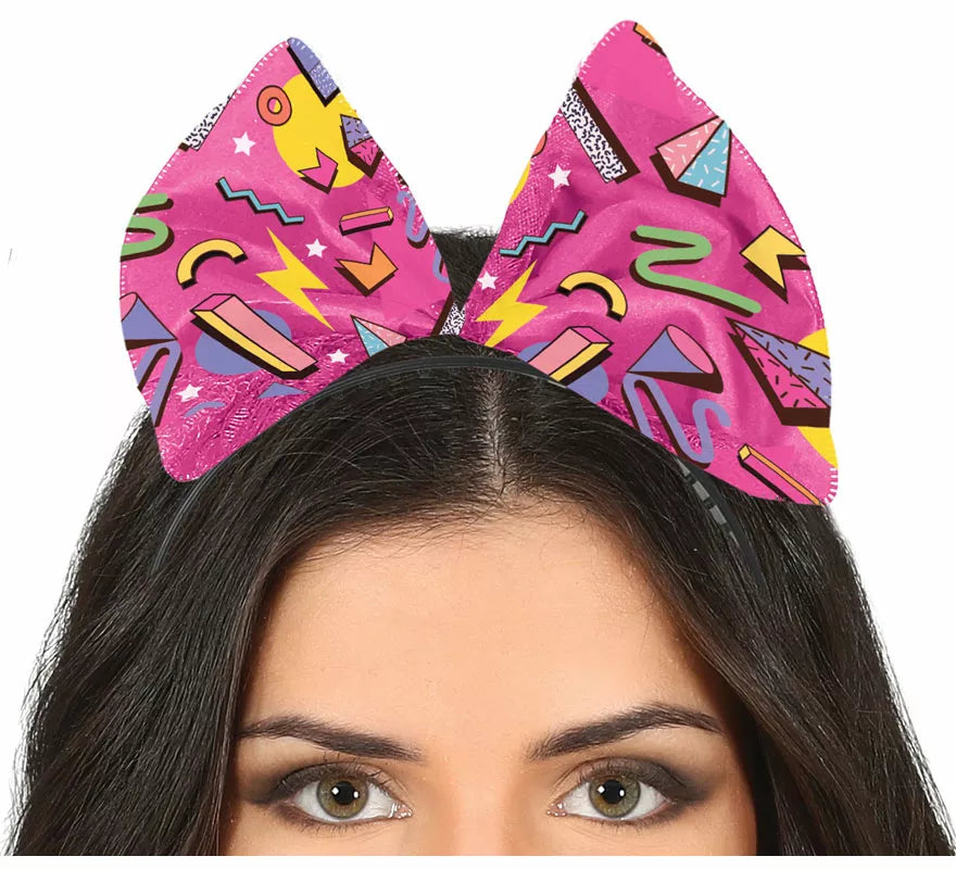 Diadema Lazo Fucsia con estampado de los Años '80