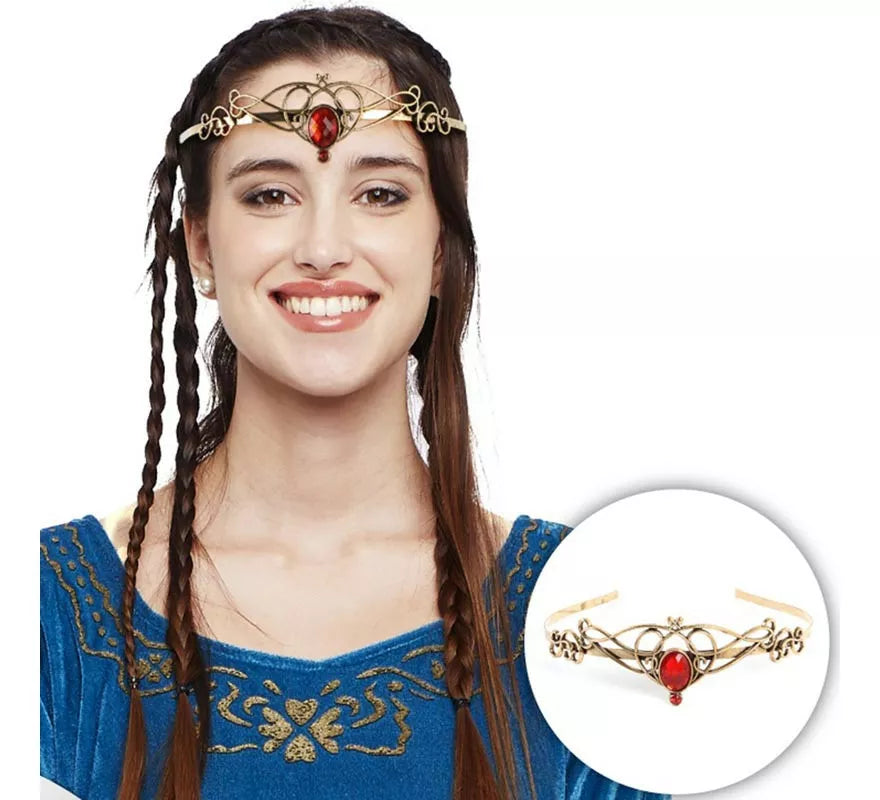 Translation missing: it.Diadema Medieval dorada y roja adulto