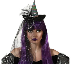Fascia per capelli mini cappello da strega metallizzata multicolore