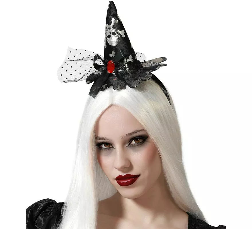 Translation missing: it.Diadema Mini Sombrero de Bruja Negro con Calavera