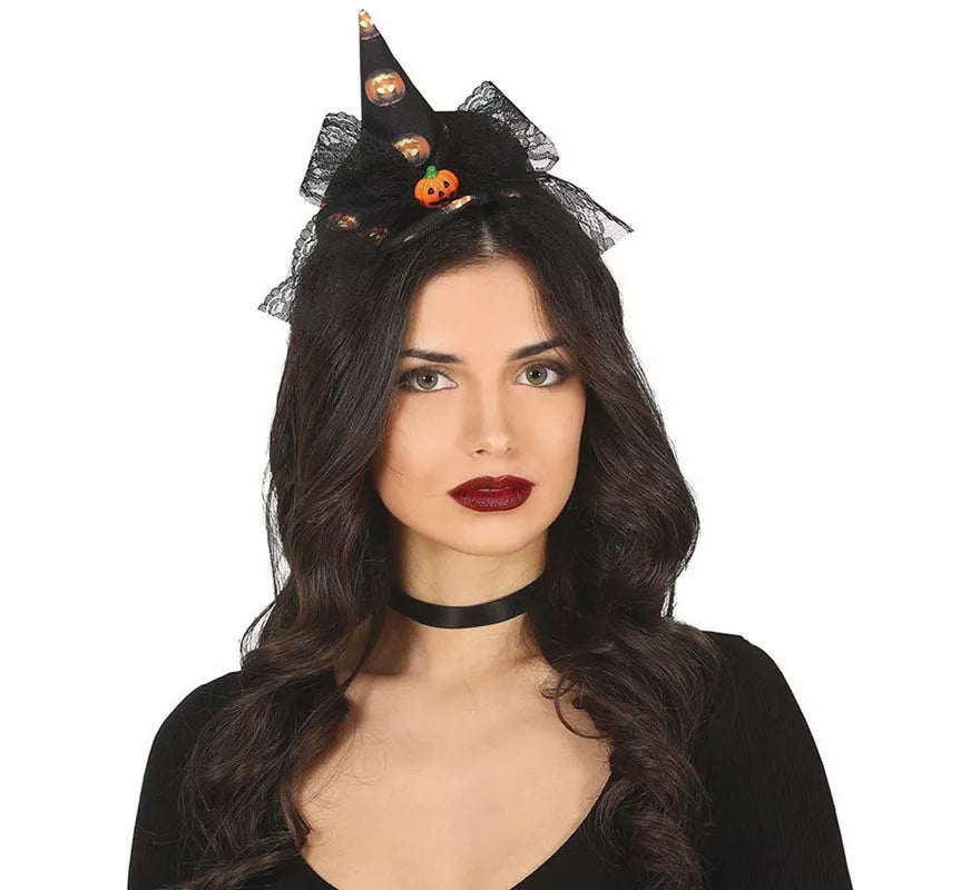 Translation missing: it.Diadema Mini Sombrero de Bruja Negro con Lazo