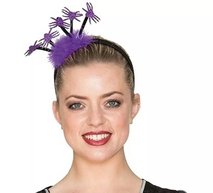 Translation missing: it.Diadema morada con plumas y arañas 23 cm