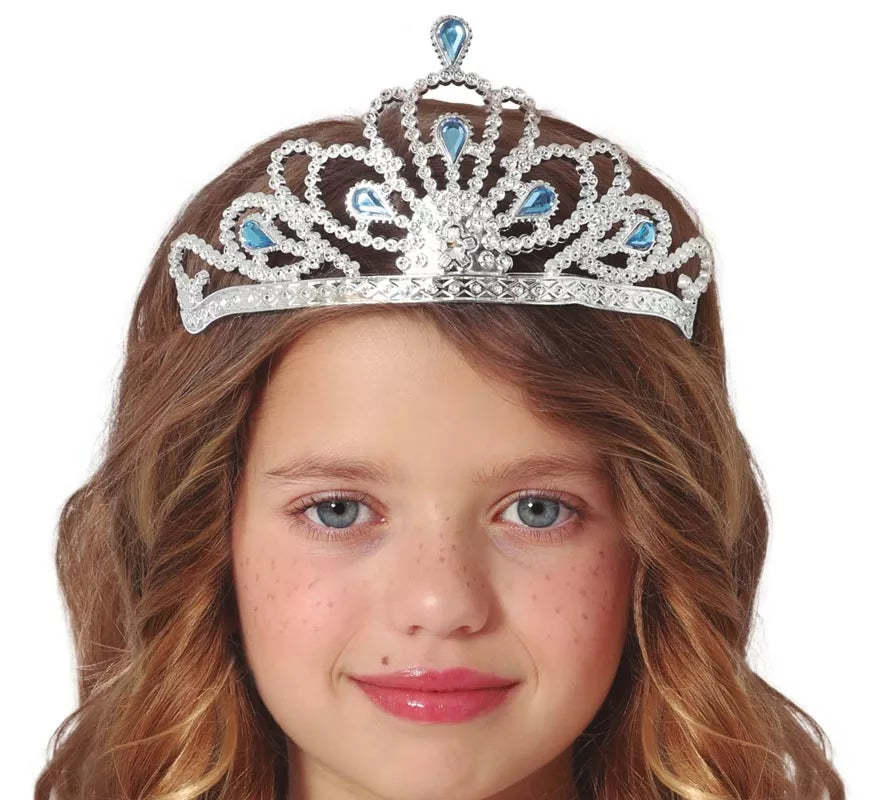 Translation missing: es.Diadema plateada con Piedras azules infantil