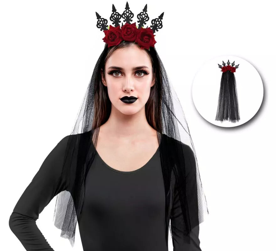 Translation missing: it.Diadema Rosas con Velo negro