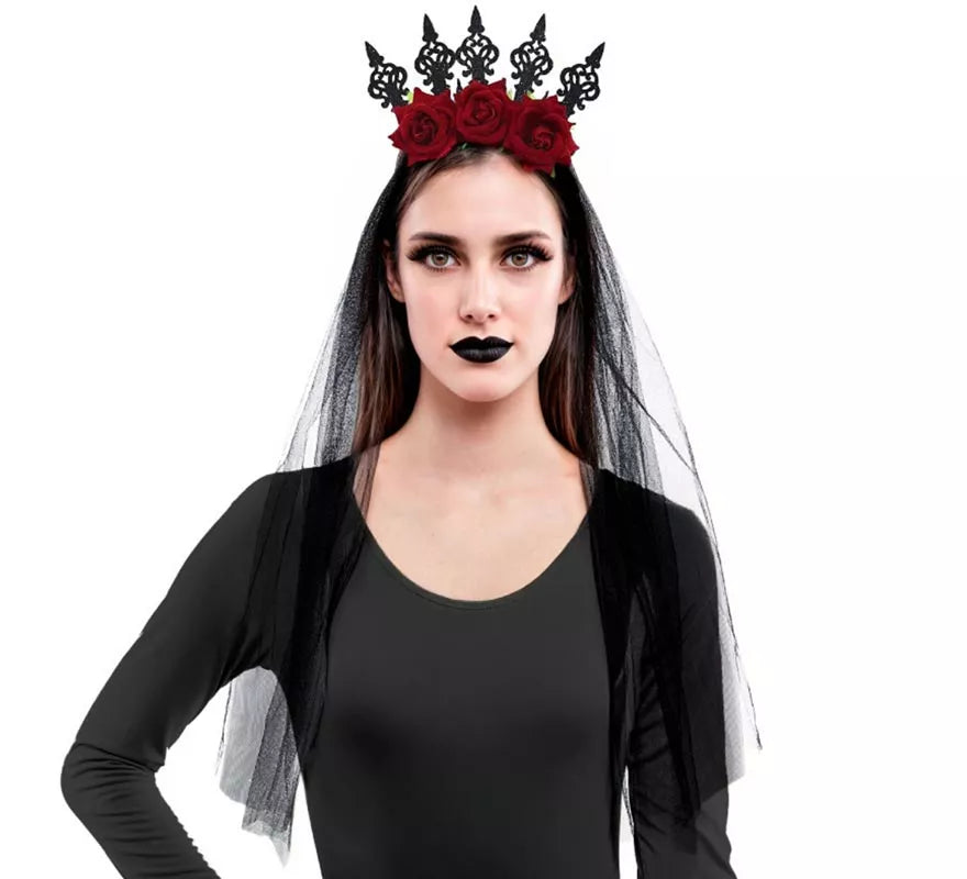 Translation missing: it.Diadema Rosas con Velo negro