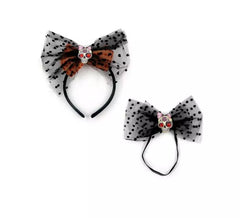 Diadema e papillon con teschi e pois