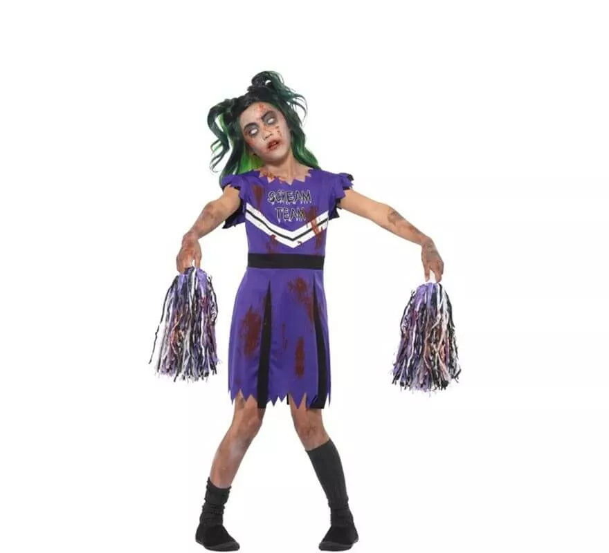 Translation missing: it.Disfraz Animadora Morada Zombie para niña