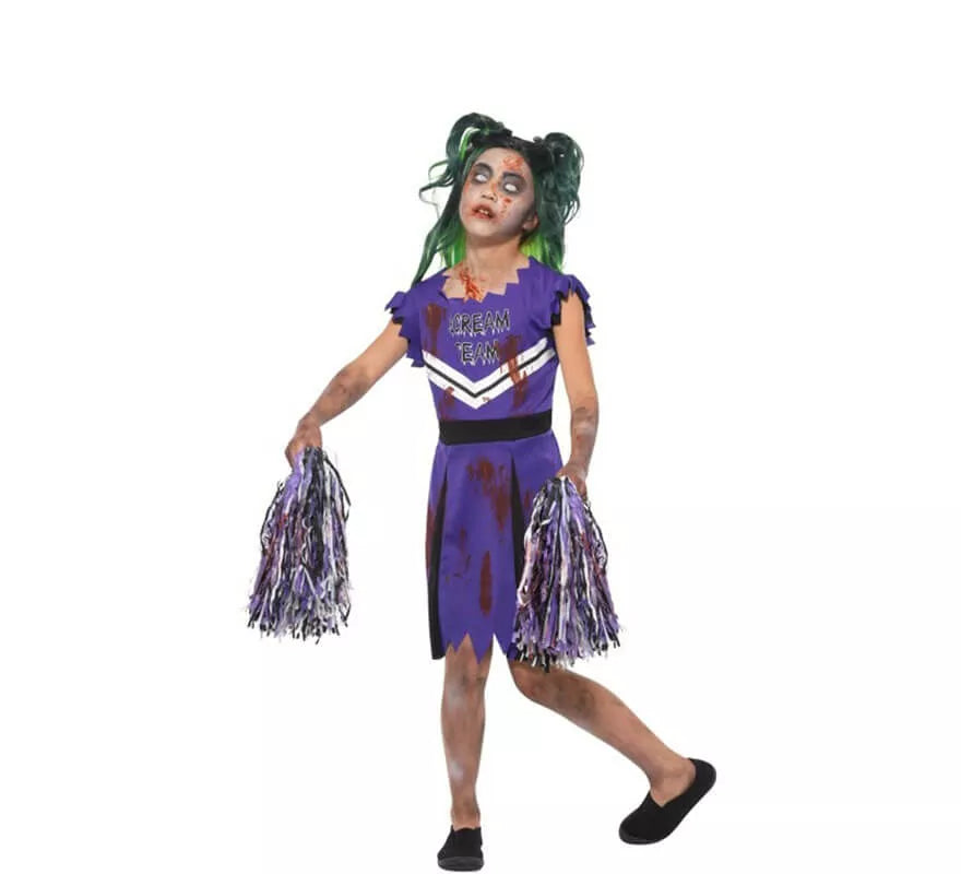 Translation missing: it.Disfraz Animadora Morada Zombie para niña