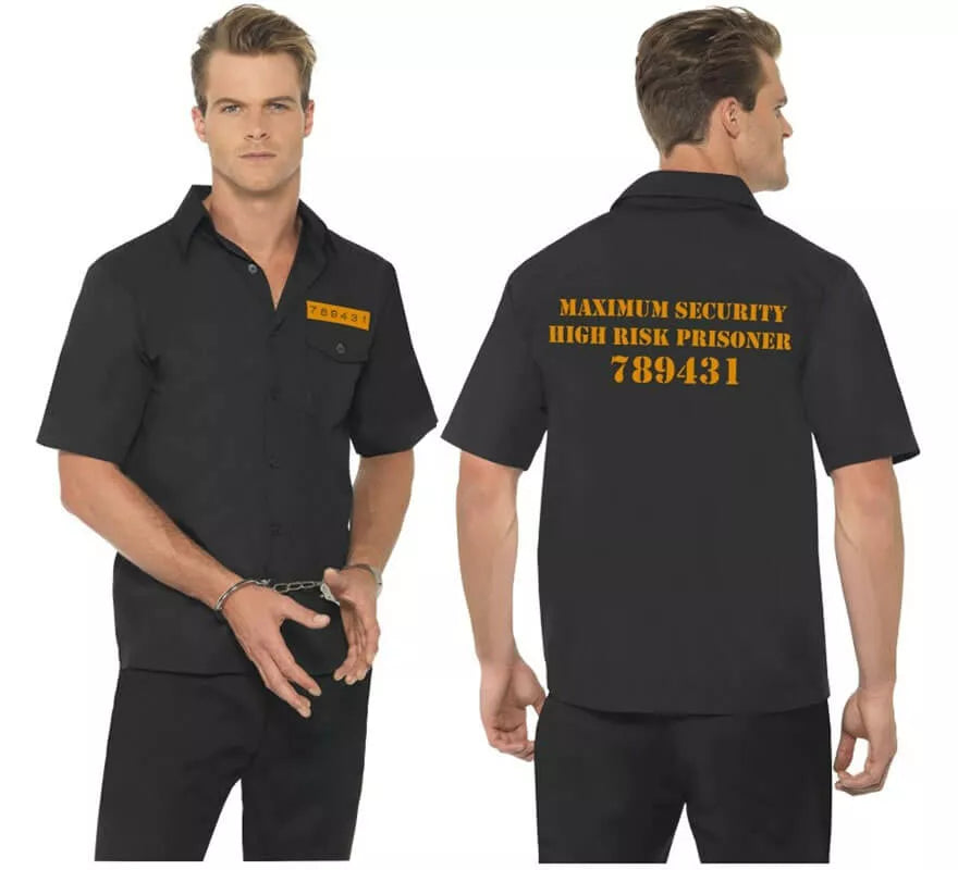 Translation missing: it.Disfraz Camisa Negra de Presidiario para Hombre