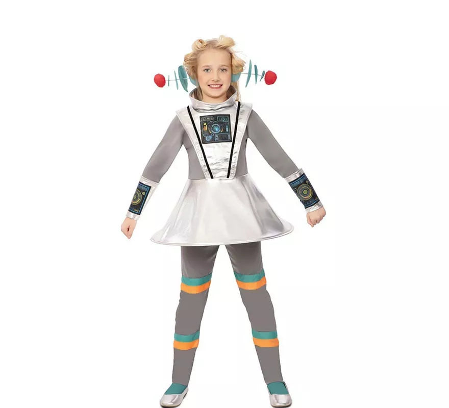 Translation missing: it.Disfraz de Agente Espacial gris con muñequeras para niña