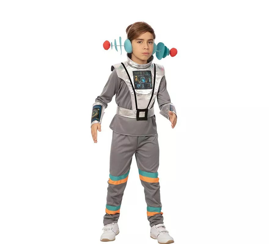 Translation missing: it.Disfraz de Agente Espacial gris con muñequeras para niño