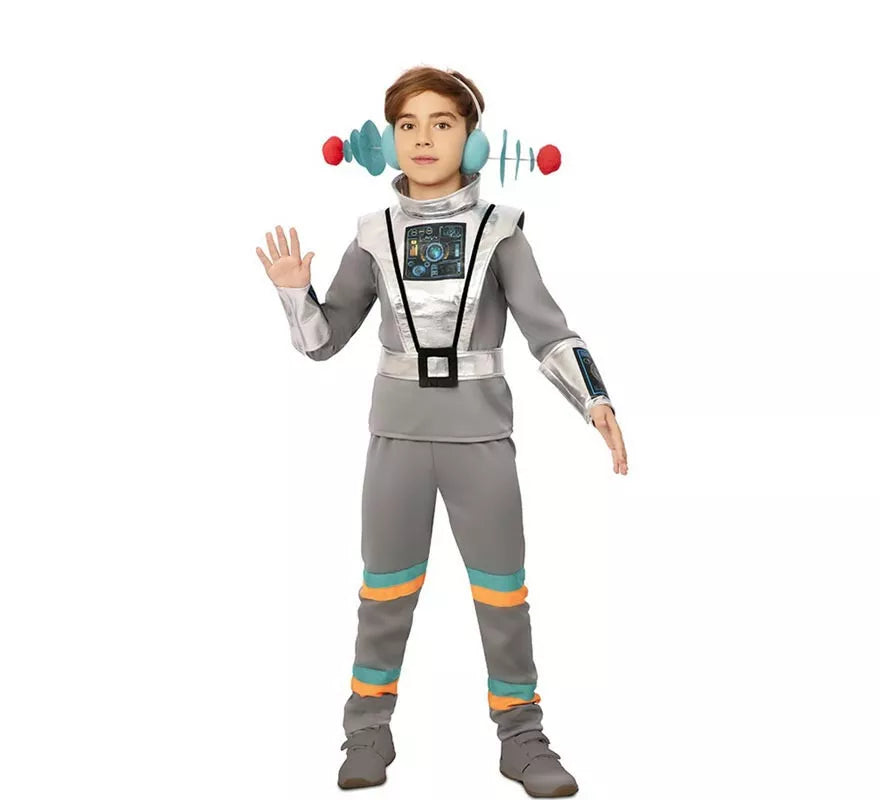 Translation missing: it.Disfraz de Agente Espacial gris con muñequeras para niño