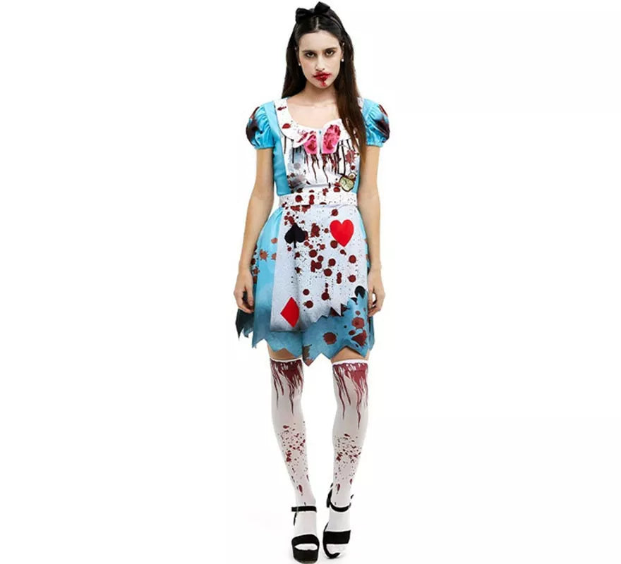 Translation missing: it.Disfraz de Alicia Zombie vestido azul clásico para mujer