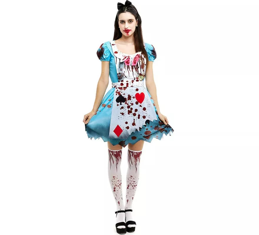 Translation missing: it.Disfraz de Alicia Zombie vestido azul clásico para mujer