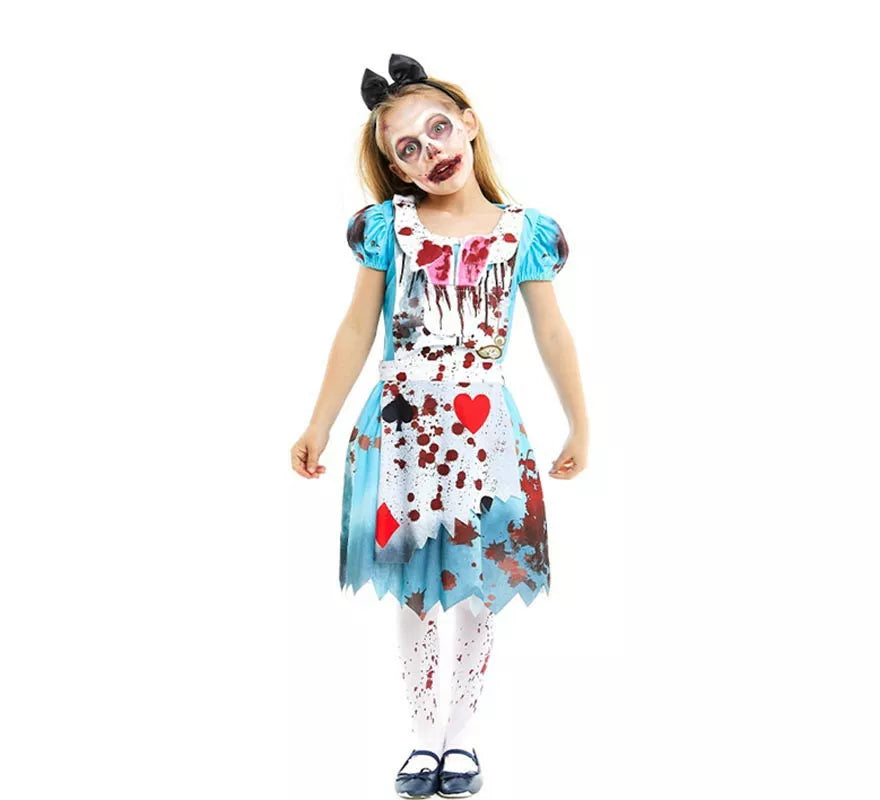 Translation missing: it.Disfraz de Alicia Zombie vestido azul clásico para niña y adolescente