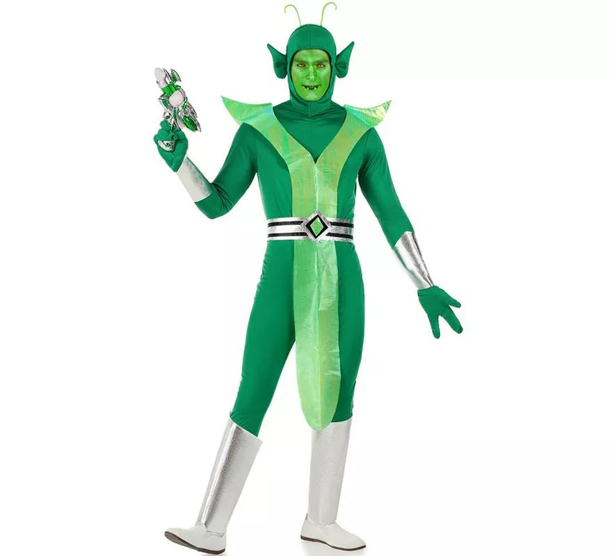 Translation missing: it.Disfraz de Alien verde y plateado para hombre
