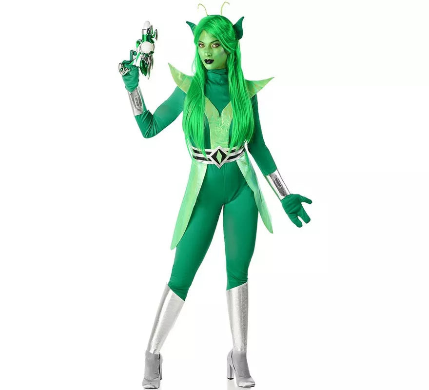 Translation missing: it.Disfraz de Alien verde y plateado para mujer