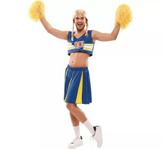 Costume da cheerleader blu e giallo per un uomo