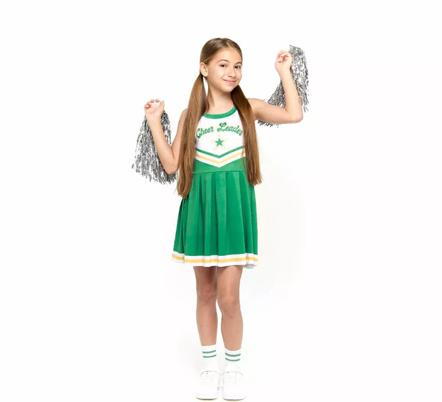 Translation missing: it.Disfraz de Animadora Cheerleader verde para niña