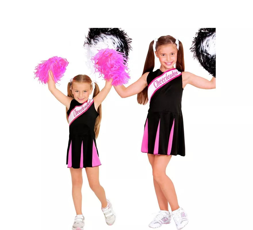 Disfraz de Animadora encantadora negro y rosa para niña