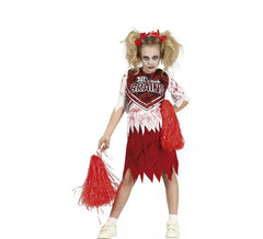 Costume da cheerleader zombie rosso e bianco per ragazza