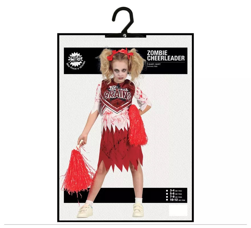 Translation missing: it.Disfraz de Animadora Roja y Blanco Zombie para niña