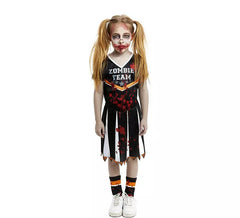 Costume da cheerleader della squadra zombie nera per ragazze e adolescenti