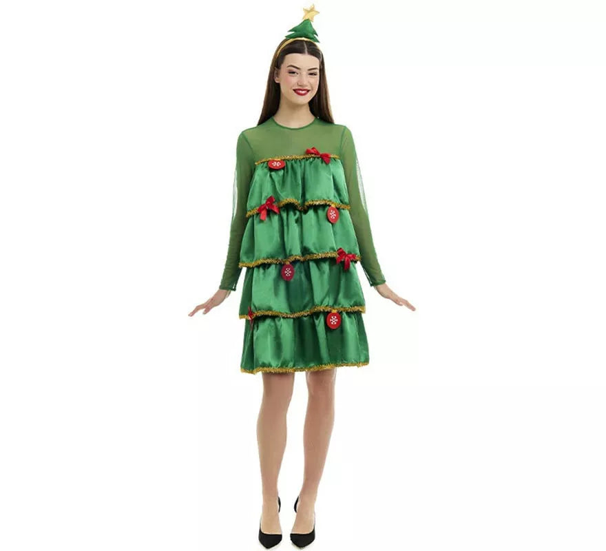 Translation missing: it.Disfraz de Árbol de Navidad con volantes y diadema para mujer