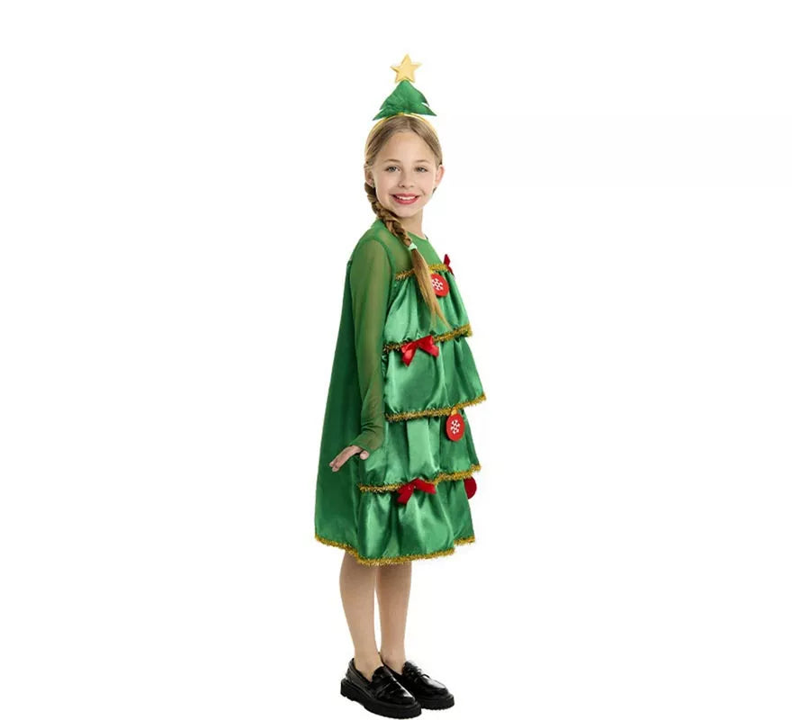 Translation missing: es.Disfraz de Árbol de Navidad con volantes y diadema para niña