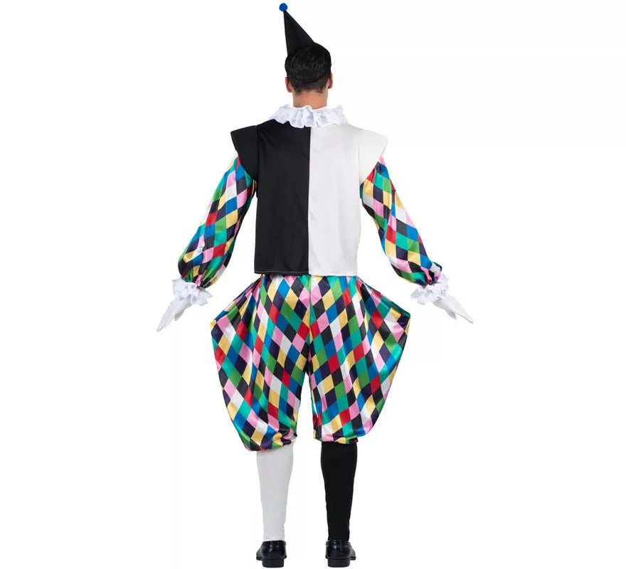 Disfraz de Arlequín negro y multicolor para hombre