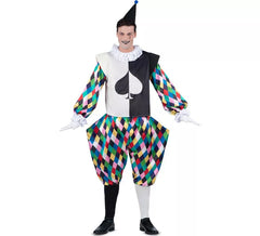 Costume da Arlecchino nero e multicolore per uomo