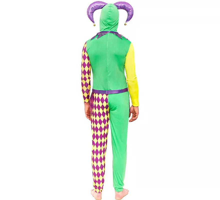 Translation missing: es.Disfraz de Arlequín púrpura y verde a cuadros para hombre