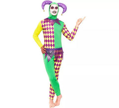 Costume da Arlecchino a scacchi viola e verde da uomo