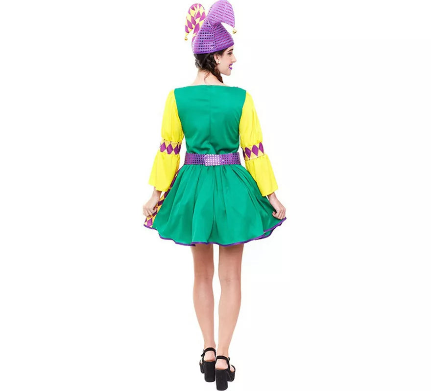 Translation missing: es.Disfraz de Arlequín púrpura y verde a cuadros para mujer