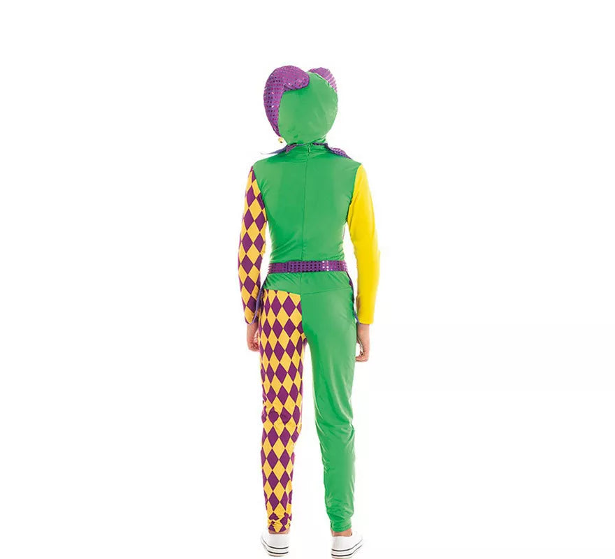 Translation missing: es.Disfraz de Arlequín púrpura y verde a cuadros para niño
