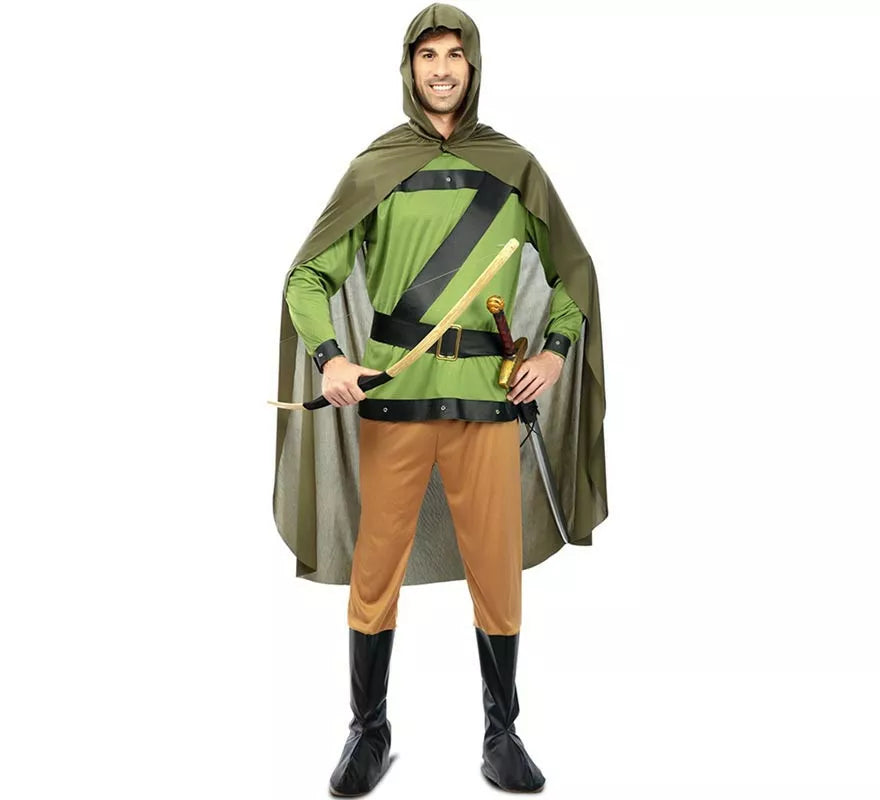 Disfraz de Arquero del Bosque verde con capa para hombre