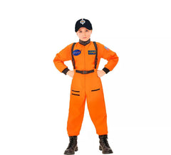 Costume da astronauta arancione con stemma per bambino