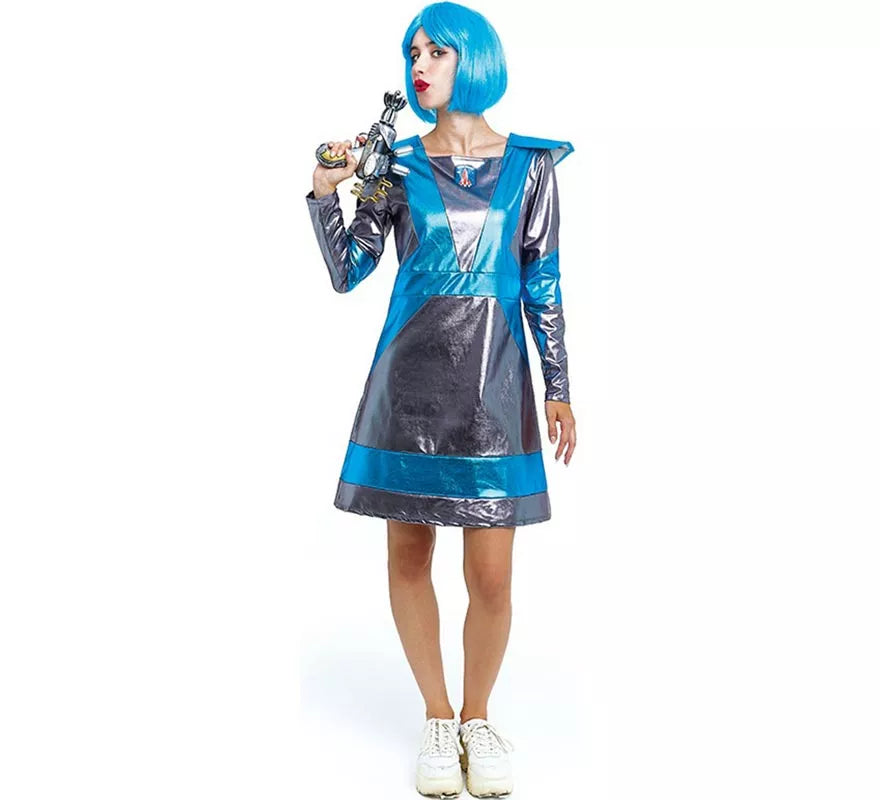 Translation missing: es.Disfraz de Astronauta plateado oscuro y azul para mujer