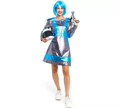 Costume da astronauta argento scuro e blu per donna